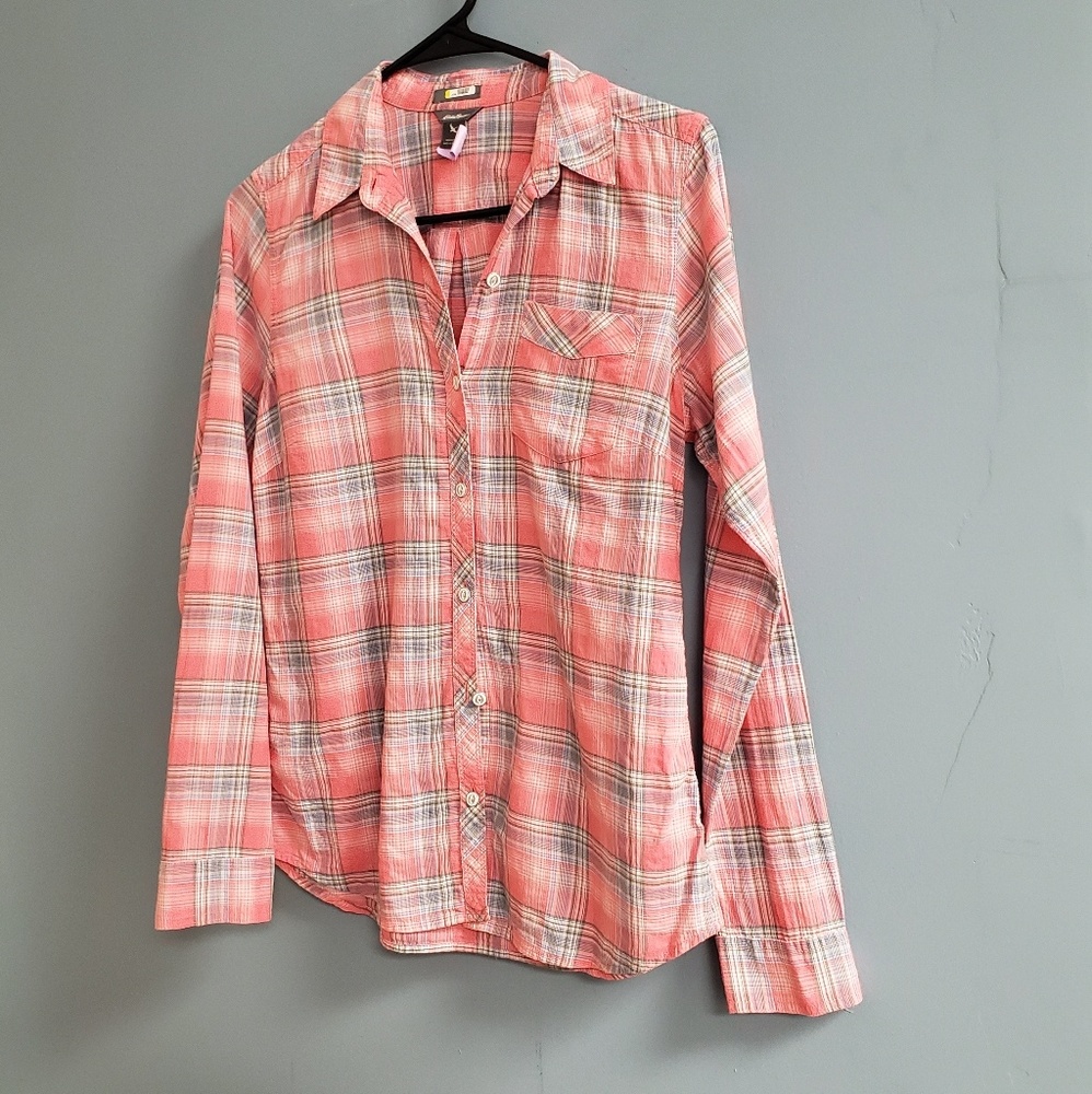 Eddie Bauer Pink Plaid Button Down - Picture 2 of 4